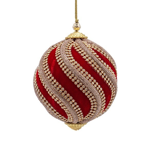 TERCIOPELO BOLA, ROJO, LUJO, CON DORADO RAYAS, 10CM