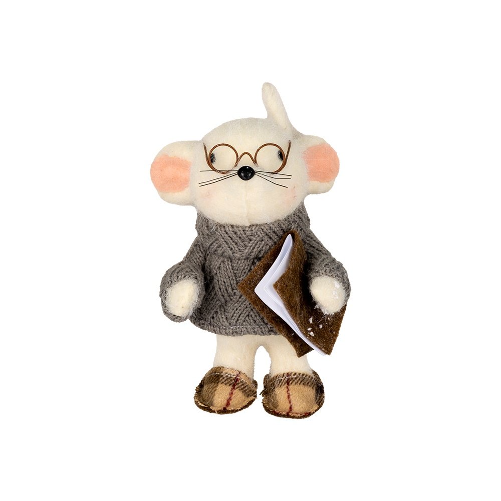 PEQUEÑO RATÓN CON GRIS JERSEY Y ZAPATILLAS, 11X12X18.5CM