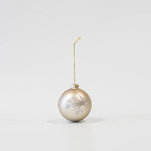 [600-45849] BOLA DE CRISTAL CHAMPÁN CON FLORES BLANCAS SET 4UNDS 8cm