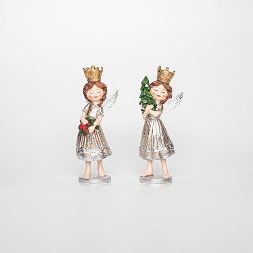 [600-45826] ÁNGEL DE POLIRESINA, CON ÁRBOL, 2 DISEÑOS, 6x5,5x15cm