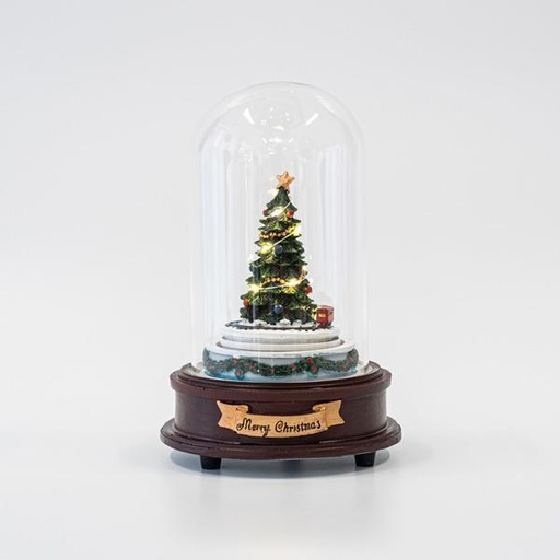 [600-45815] CÚPULA DE CRISTAL, CON ÁRBOL ILUMINADO EN EL INTERIOR, FUNCIONA CON PILAS, LED, CON MÚSICA Y MOVIMIENTO, 13,5x13,5x20cm