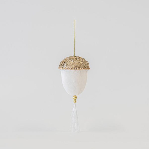 [600-45789] BELLOTA DE TERCIOPELO BLANCO CON BRILLO DORADO, 8x20cm