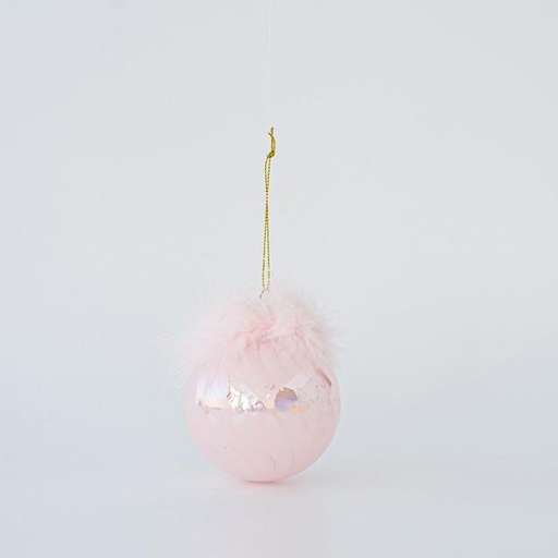 [600-45788] BOLA DE CRISTAL ROSA IRIDISCENTE CON PLUMAS, SET 4UNDS, 10cm