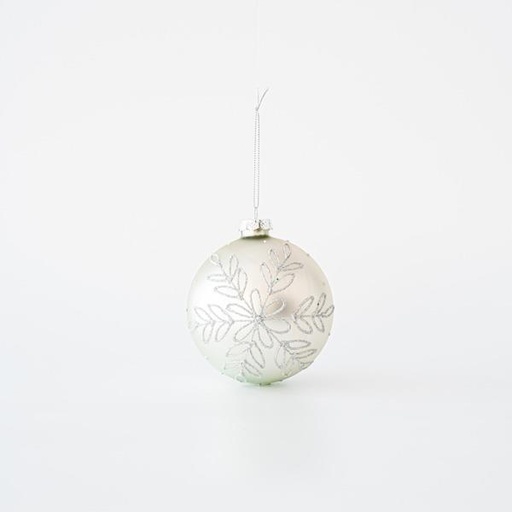 [600-45781] BOLA DE CRISTAL PLATA CON DISEÑOS DE BRILLO PLATA, SET 4UNDS, 10cm