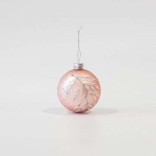 [600-45780] BOLA DE CRISTAL ROSA CON HOJAS SET 4UNDS 10cm