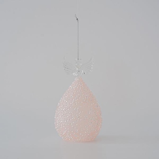 [600-45769] ÁNGEL DE CRISTAL, TRANSPARENTE CON ROSA, 17cm