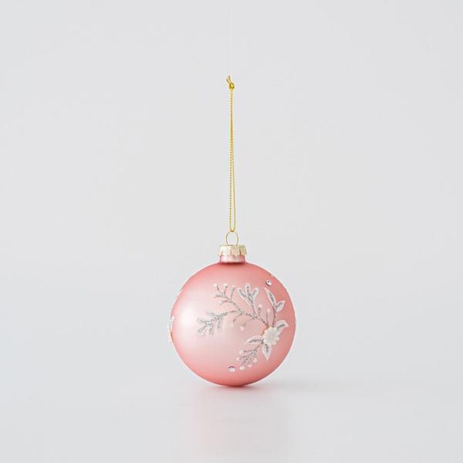 [600-45764] BOLA DE CRISTAL ROSA CON FLORES BLANCAS SET 4UNDS 10cm