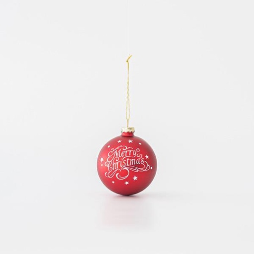 [600-45760] BOLA DE CRISTAL, ROJA, FELIZ NAVIDAD, SET 4UNDS, 10cm