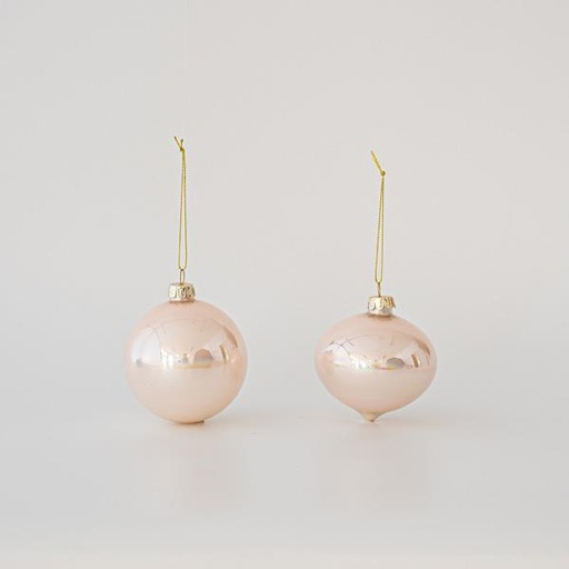 [600-45735] BOLA DE CRISTAL, ROSA, PERLA, 2 FORMAS, SET 4UNDS, 8cm