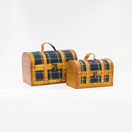 [600-45722] MALETA DE TELA CUADROS AZUL JUEGO 2 UD, 30x18x19cm Y 24x13x15,3cm