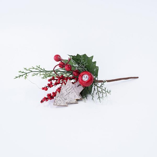 [600-45670] PICO CON HOJAS DE MANZANA Y DECORATIVOS ROJOS, 25cm