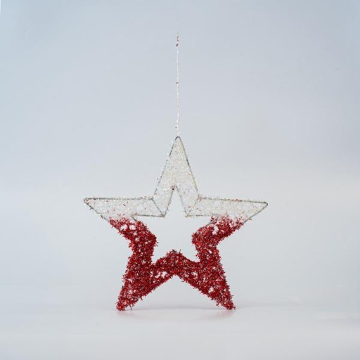 [600-45633] ESTRELLA PARA COLGAR, REJILLA, BLANCO-ROJO, 25cm