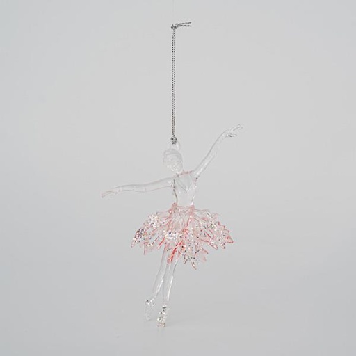 [600-45608] BAILARINA DE ACRÍLICO, TRANSPARENTE, CON FALDA ROSA, 9,5x15cm