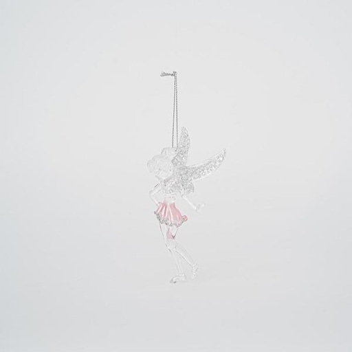 [600-45601] HADA DE ACRÍLICO, ROSA PERLADO MATE, CON BRILLO PLATA, 6,9x14cm