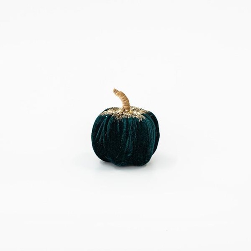 [600-45567] CALABAZA DE TERCIOPELO VERDE OSCURO CON BRILLO DORADO, 8cm