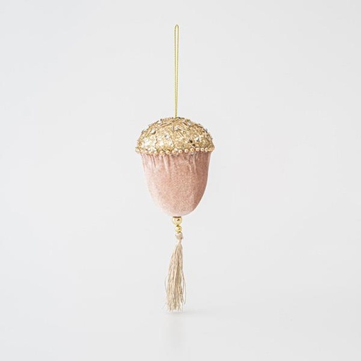 [600-45558] BELLOTA PARA COLGAR TERCIOPELO, SALMON, CON BRILLO DORADO, 8x20cm