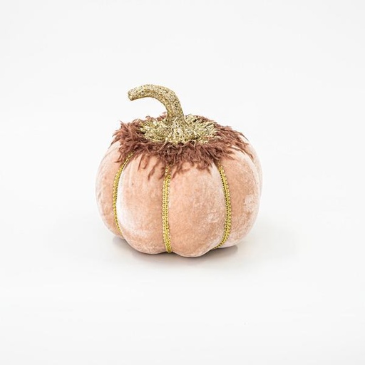 [600-45553] CALABAZA DE TERCIOPELO, SALMON, CON BRILLO DORADO, 20cm