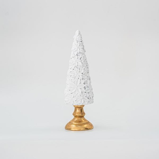 [600-45527] ARBOL BLANCO TERCIOPELO CON BASE DORADA 32cm