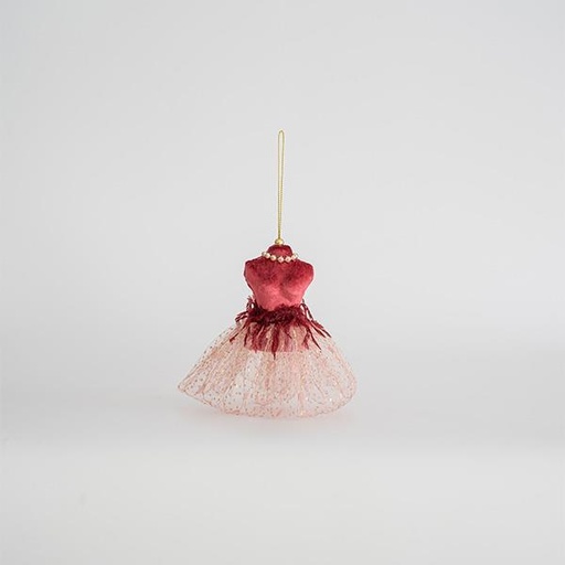 [600-45301] VESTIDOS PARA COLGAR DE TERCIOPELO CON TUL, ROSA-BURDEOS, 17x15x4cm