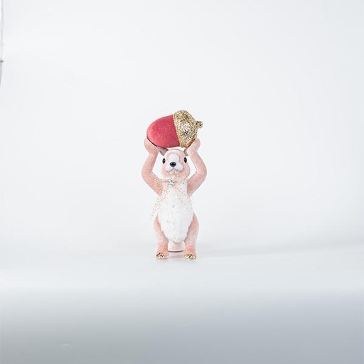 [600-45300] ARDILLA DE TERCIOPELO CON PIÑA, ROSA BURDEOS, 32x19x9cm