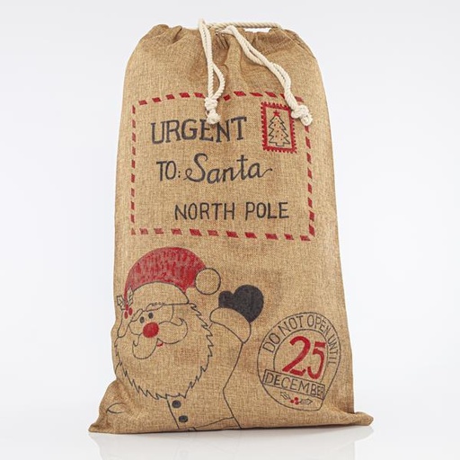 [600-43243] SACO BEIGE CON PAPÁ NOEL, 41x69cm