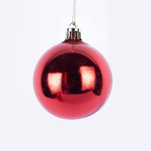 [600-46431] BOLA DE PLÁSTICO, ROJA, BRILLANTE, SET 6 UNIDADES, 8cm