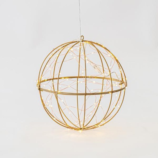 [600-40094] BOLA DE METAL ILUMINADA, 120 LED BLANCO CÁLIDO, CON ADAPTADOR, CABLE DE COBRE, CABLE DE 500 cm, 30 cm, IP44