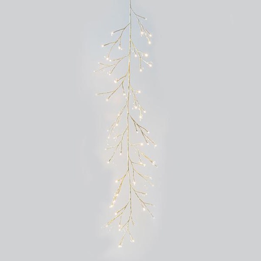 [600-22510] RAMA ILUMINADA CON CRISTALES, 60 LED BLANCO CÁLIDO, CHAMPÁN, FUNCIONA CON PILAS, CON TEMPORIZADOR, 150cm