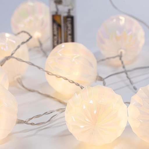 [600-11477] LINEA A BATERÍA CON BOLAS DE ALIVIO BLANCAS, 10 LED BLANCO CÁLIDO, CADA 15cm, IP20