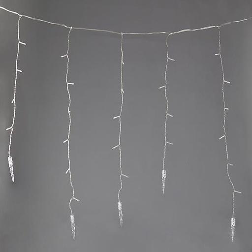 [600-11436] CARÁMBANO, 96 LED CON 16 CUBO DE HIELO 9,5cm, ADAPTADOR 31V CON M/H Y CONECTOR TIL 3, CABLE TRANSPARENTE, LED BLANCO, Al 80 x An 300 cm (6/7/5), CABLE 3 m, IP44