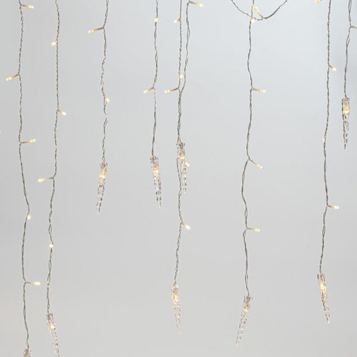 [600-11435] CARÁMBANO, 96 LED CON 16 CUBO DE HIELO DE 9,5 cm, ADAPTADOR 31 V CON M/H Y CONECTOR TIL 3, CABLE TRANSPARENTE, LED BLANCO CÁLIDO, Al 80 x An 300 cm (6/7/5), CABLE 3 m, IP44