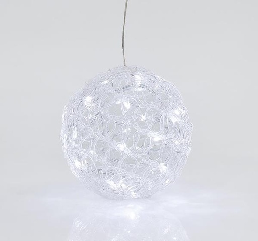 [600-40087] BOLA DE ACRILICO, 30 LED BLANCO, CON TRANSFORMADOR, 20cm, IP44