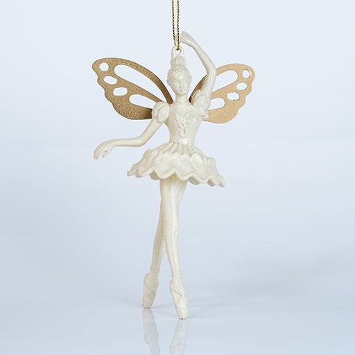 [600-44663] HADA ACRÍLICO, CON PLUMAS BEIGE, CON BRILLO, 9,7x15,7cm