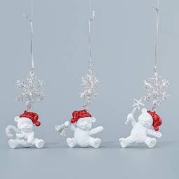 ADORNO ACRILICO, OSO BLANCO CON COPO DE NIEVE, CON BRILLO, 6x9,8cm