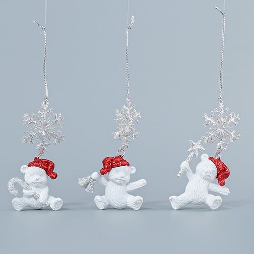 [600-44618] ADORNO ACRILICO, OSO BLANCO CON COPO DE NIEVE, CON BRILLO, 6x9,8cm