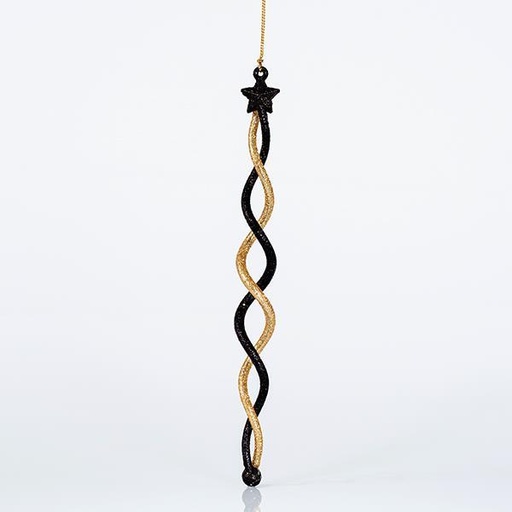 [600-44677] ESTALACTITA ESPIRAL ACRÍLICO, NEGRO-ORO, 2,5x22cm