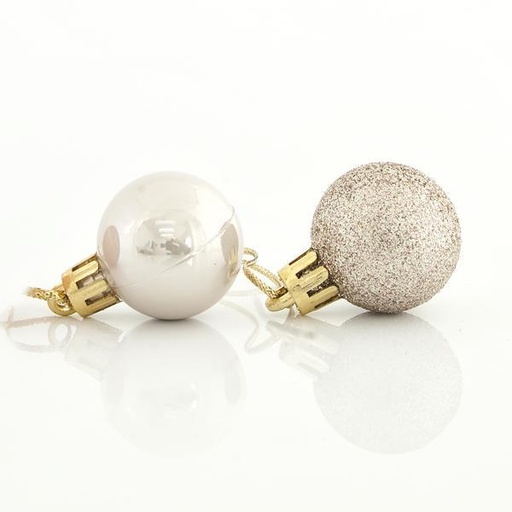 [600-42641] BOLAS BEIGE, PLÁSTICO, SET 27PZS, (9 PERLA, 18 GLITTER), 3cm