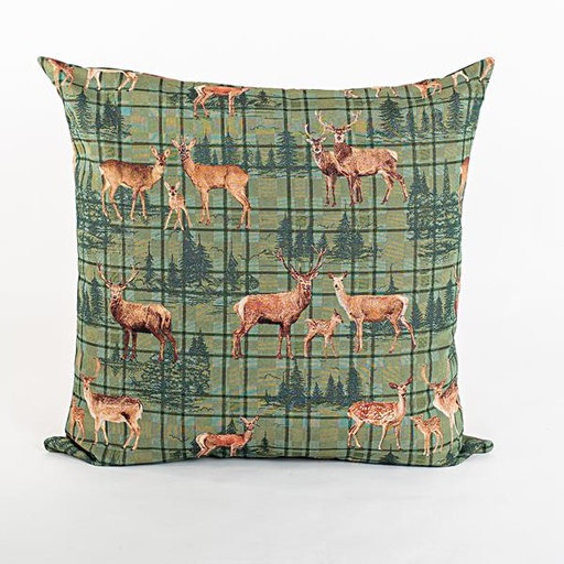[600-45269] COJÍN GRANDE, VERDE CON RENOS, 75cm