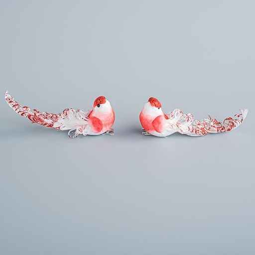 [600-44755] PAJARITO ROJO CON PLUMAS BLANCAS 12x5cm