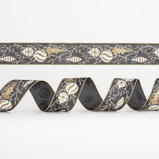 [600-44976] CINTA NEGRA, CON ADORNOS BLANCOS Y DORADOS, 6,35cm, 10A