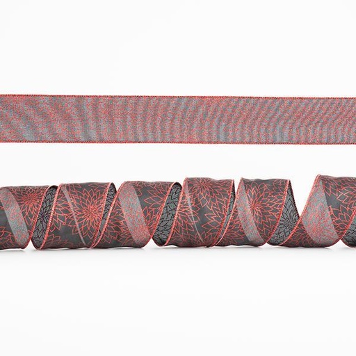 [600-44978] CINTA NEGRA, CON FLORES ROJAS GLITTER, 6,35cm, 10A