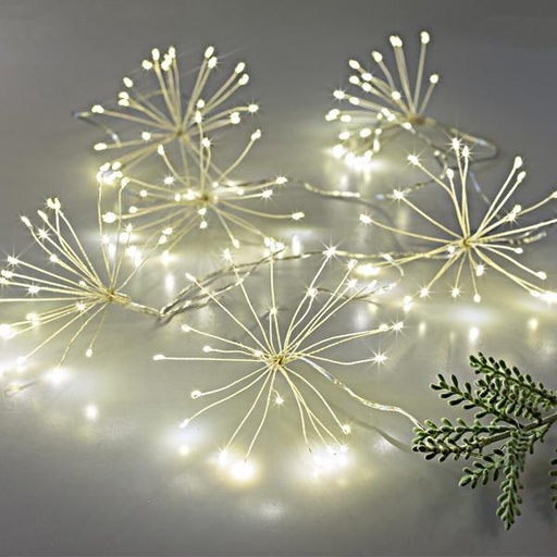 [600-11449] RAMOS 120 MINI LED CON ADAPTADOR, 6 RAMOS x 20 LED, 20 HILOS x 5cm, ALAMBRE COBRE PLATA, LED BLANCO CÁLIDO, ESPACIO RAMOS 30cm, ALAMBRE 3m, IP44