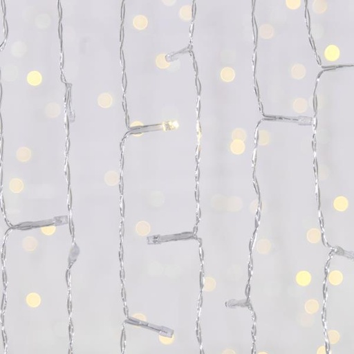 [600-11378] CORTINA, 240 FLASH LED 5mm, ADAPTADOR 36V, CONECTOR HASTA 3, CABLE TRANSPARENTE, LED BLANCO CÁLIDO (H100 x W200cm, 20 LÍNEAS x 12 LED), CABLE 3m, IP44