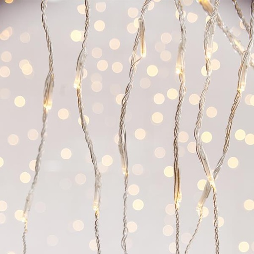[600-11455] CORTINA, 240 LED 3mm, ADAPTADOR 31V CON MULTIFUNCIÓN NEVADA, HILO TRANSPARENTE, LED BLANCO CÁLIDO (H100 x W200cm, 20 LÍNEAS x 12 LED), CABLE 3m, IP44