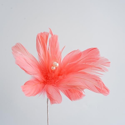[600-45414] FLOR CON PLUMAS, ROSA, 28cm