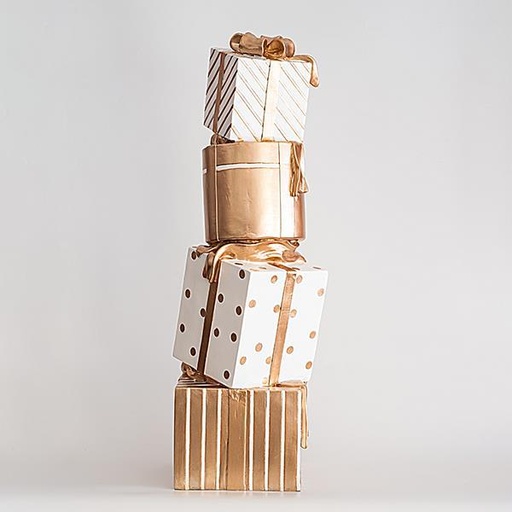[600-45445] CAJA DE REGALO TORRE, BLANCO-CHAMPÁN, 71cm