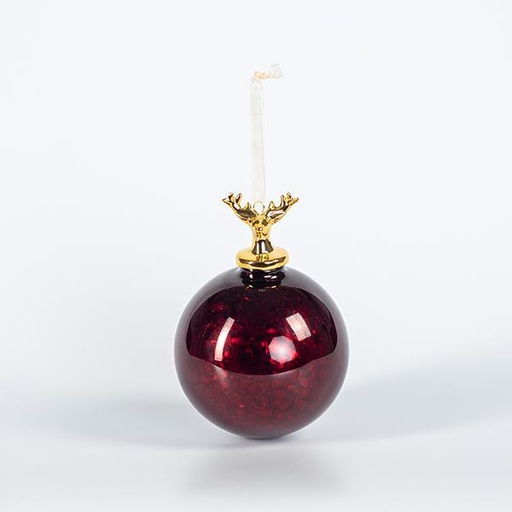[600-44861] BOLA DE CRISTAL CON RENO DE PORCELANA, ROJO OSCURO, 10cm, UDS 1