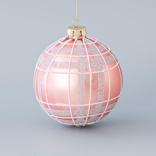 [600-45077] BOLA DE CRISTAL, ROSA MATE, CON BRILLO PLATA, SET 4PZS, 10cm