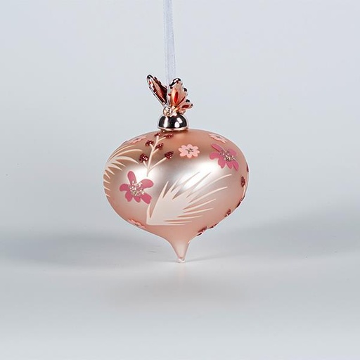 [600-44875] BOLA DE CRISTAL, ROSA CON MARIPOSA DE PORCELANA, 9cm, UDS 1