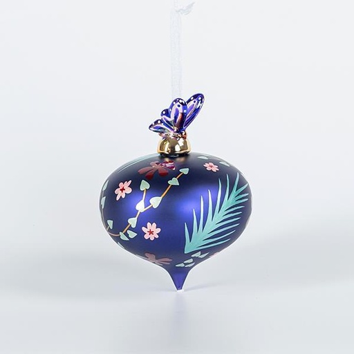[600-44865] BOLA DE CRISTAL, MORADA CON MARIPOSA Y FLORES DE PORCELANA, 9cm, UDS 1